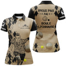 Polo boule lyonnaise femme sable humour j'peux pas devant prénom manche bouliste personnalisé