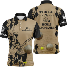 Polo boule lyonnaise homme sable visuel humour j'peux pas devant prénom manche bouliste personnalisé
