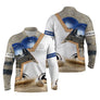 Polo pétanque manches longues unisexe bleu marine moderne, marquage prénom pour bouliste