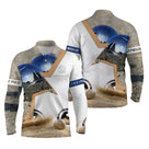 Polo pétanque manches longues unisexe bleu marine moderne, marquage prénom pour bouliste