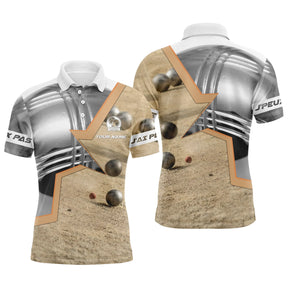 Polo pétanque orange sable texture boule centrée relief boules réalistes terre YOUR NAME personnalisé