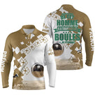 Polo pétanque beige sable damier vue dos message touche boules pétanque humour homme bouliste