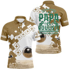 Polo pétanque beige sable damier message j'ai deux titres papa et bouliste boules réalistes PRÉNOM personnalisé