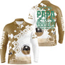 Polo pétanque beige sable damier vue dos message papa bouliste deux titres boules réalistes humour