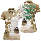 Polo pétanque beige sable damier vue dos message imagine vie sans pétanque humour bouliste boules