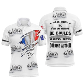 Polo Pétanque, Cadeau Personnalisé Bouliste, La Pétanque C'est Une Histoire De Boules Avec Des Copains - CT03122226KYC - Polo Homme