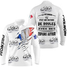 Polo pétanque blanc all over variante coloris boules argentées drapeau français personnalisable