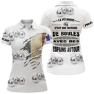 Polo pétanque homme femme manches courtes blanc tricolore, design bouliste personnalisable au prénom