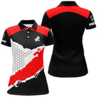 Polo pétanque Homme rouge et noir design alvéole hexagonal sport mécanique et prénom