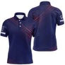 Polo pétanque Femme bleu marine avec halftone rouge diagonale et logo trois boules manche