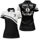 Polo de golf femme bicolore noir et blanc clubs croisés lettrage humoristique coupe ajustée féminine