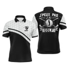 Polo de golf personnalisé homme bicolore noir et blanc avec clubs croisés et lettrage J'peux Pas J'ai Golf