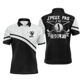Polo de golf personnalisé homme bicolore noir et blanc avec clubs croisés et lettrage J'peux Pas J'ai Golf