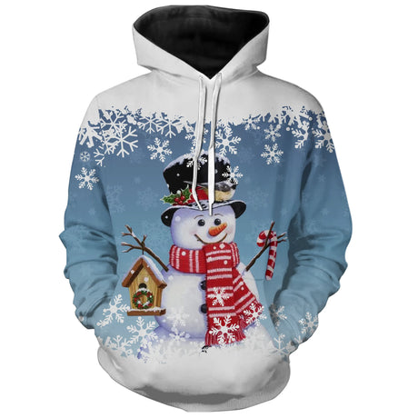 Pull Hivernal Festif: Bonhomme de Neige Souriant Avec Accessoires de Noël - CT04112333 Sweat à Capuche