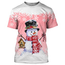 Sweat noël variante avec rose avec bonhomme de neige souriant, oiseau et maisonnette