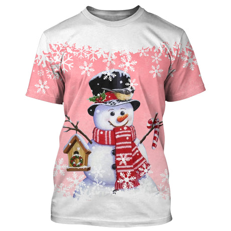 Pull de Noël Bonhomme de Neige Souriant Avec Oiseau et Maisonnette - CT04112337 T-shirt All Over