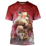 Pull noël variante festive rouge avec Père Noël et animaux de la forêt loup et renard