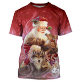 Sweat à Capuche Festif Rouge avec Père Noël et Animaux de la Forêt - Mode Hivernale Confortable - CT04112339 T-shirt All Over