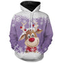 Pull noël variante festive violet avec renne souriant nez rouge et flocons de neige