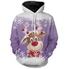 Pull noël variante festive violet avec renne souriant nez rouge et flocons de neige