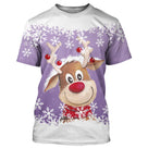 Sweat noël variante avec violet avec renne souriant nez rouge et flocons de neige