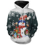 Sweat noël unisexe vert douillet avec bonhomme de neige souriant et flocons