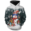 Sweat noël unisexe vert douillet avec bonhomme de neige souriant et flocons