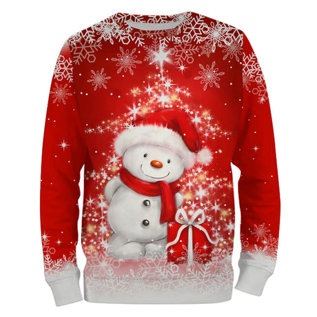 Pull Festif de Noël - Bonhomme de Neige Souriant en Rouge Éclatant - CT04112342 Sweater All Over