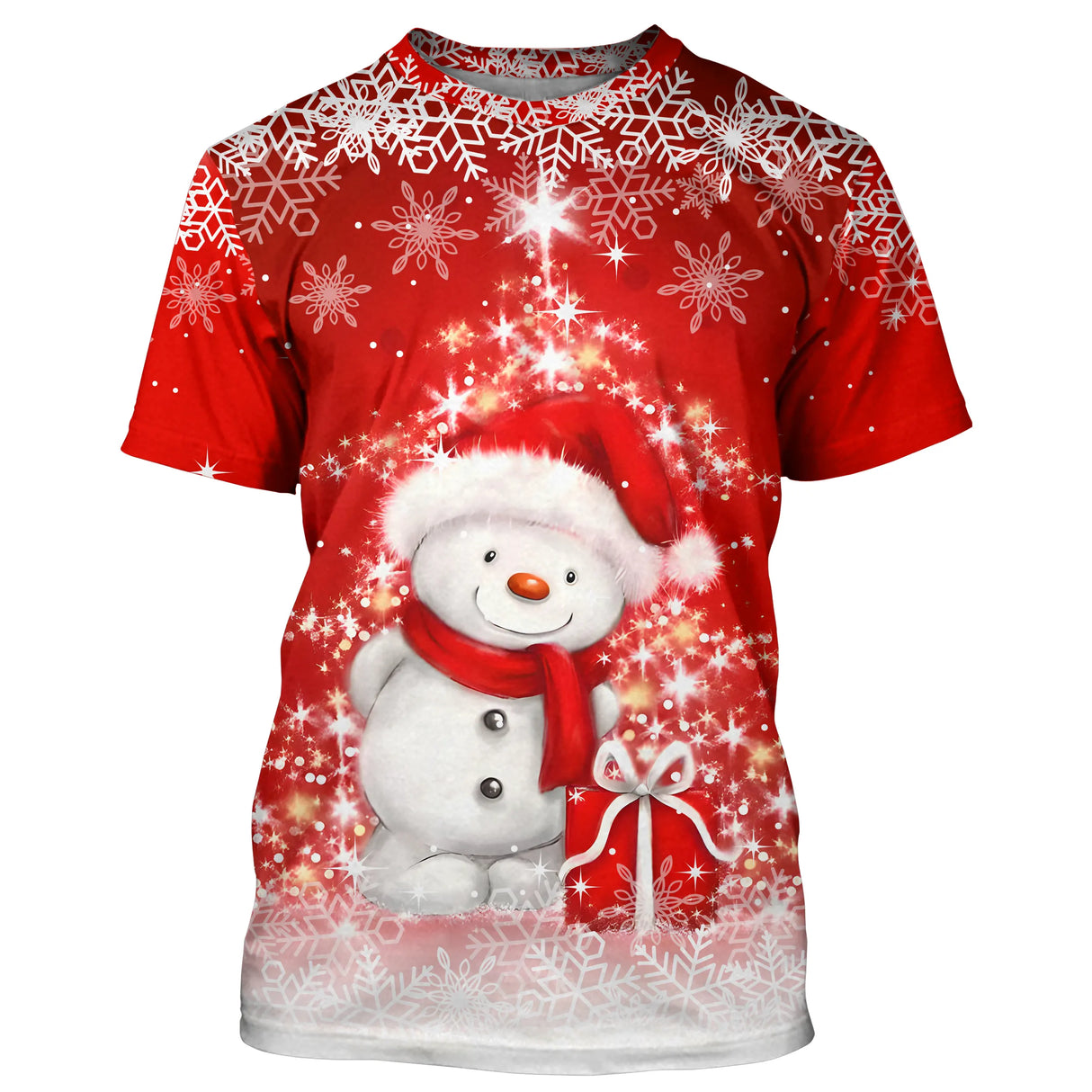 Pull Festif de Noël - Bonhomme de Neige Souriant en Rouge Éclatant - CT04112342 T-shirt