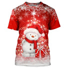 Pull noël variante festive rouge éclatant avec bonhomme de neige et écharpe rouge