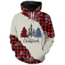Sweat noël unisexe blanc et rouge tartan avec sapins, flocons et inscription Christmas