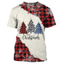 Pull noël variante festive blanc et rouge tartan avec sapins, flocons et inscription Christmas