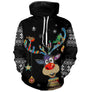 Sweat noël unisexe noir avec renne coloré, ornements hivernaux et flocons