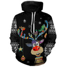 Sweat noël unisexe noir avec renne coloré, ornements hivernaux et flocons