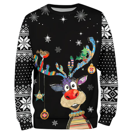Hoodie Festif de Noël – Renne Coloré avec Motifs Hivernaux et Ornementation - CT04112345 Sweater All Over Unisexe