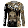 T-shirt anti UV chasse sanglier orange flamboyant, motif tête sanglier et lettrage, accessoire personnalisable
