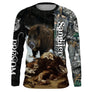T-shirt anti UV chasse sanglier meute de chiens, motif chasse à courre, accessoire personnalisable veneur