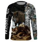 T-shirt anti UV chasse sanglier meute de chiens, motif chasse à courre, accessoire personnalisable veneur