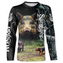 T-shirt all-over chasse sanglier battue, motif scène de chasse et lettrage, accessoire personnalisable