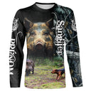 T-shirt all-over chasse sanglier battue, motif scène de chasse et lettrage, accessoire personnalisable