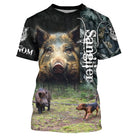 Sweat à capuche chasse sanglier battue, scène clairière sanglier et chiens, vêtement chaud pour société de chasse