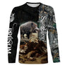 T-shirt chasse sanglier mêlée chiens vue de face design action intense, coupe unisexe personnalisable veneur