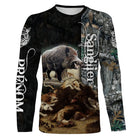 T-shirt chasse sanglier mêlée chiens vue de face design action intense, coupe unisexe personnalisable veneur