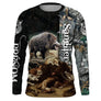 T-shirt anti UV chasse sanglier mêlée chiens, motif scène d action et lettrage, accessoire personnalisable