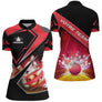 Polo Zippé Femme bowling personnalisé rouge dynamique boule frappant quilles et prénom