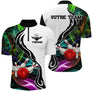 Polo Zippé Homme bowling personnalisé multicolore vert violet noir avec boule rouge et quilles