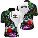 Polo Zippé Homme bowling personnalisé multicolore vert violet noir avec boule rouge et quilles