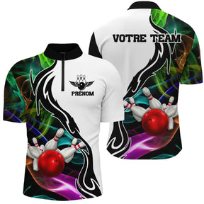 Maillot Bowling Personnalisé Homme/Femme – Design Flamme & Prénom Équipe - A05092405 - Polo Homme