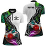 Polo Zippé Femme bowling personnalisé multicolore vert violet noir design flamme dragon et nom team