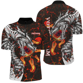 Polo Homme esport personnalisé rouge et noir avec dragon mécanique blanc lave et prénom au torse